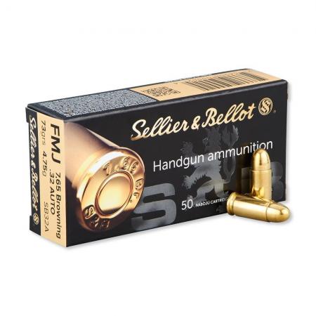 Boite de 50 cartouches SELLIER&BELLOT 7,65 (.32acp) FMJ 73gr / 4,75g