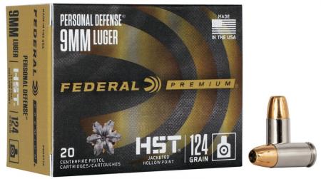 Boite de 20 cartouches FEDERAL 9x19 JHP 124gr / 8g HST Personal Defense