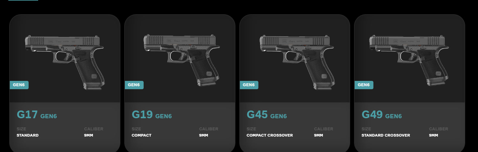 Vue d'ensemble des différents modèles de pistolets Glock Gen 6