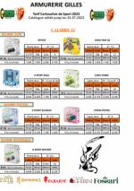 Tarif cartouches Trap Armurerie Gilles 2023